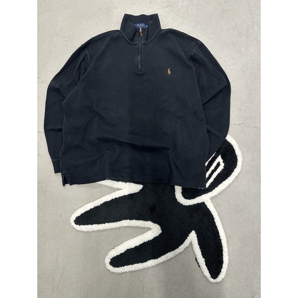 Ralph Lauren Polo Mens Black Estate Rib Half Zip Sweatshirt‎ Sweater XL